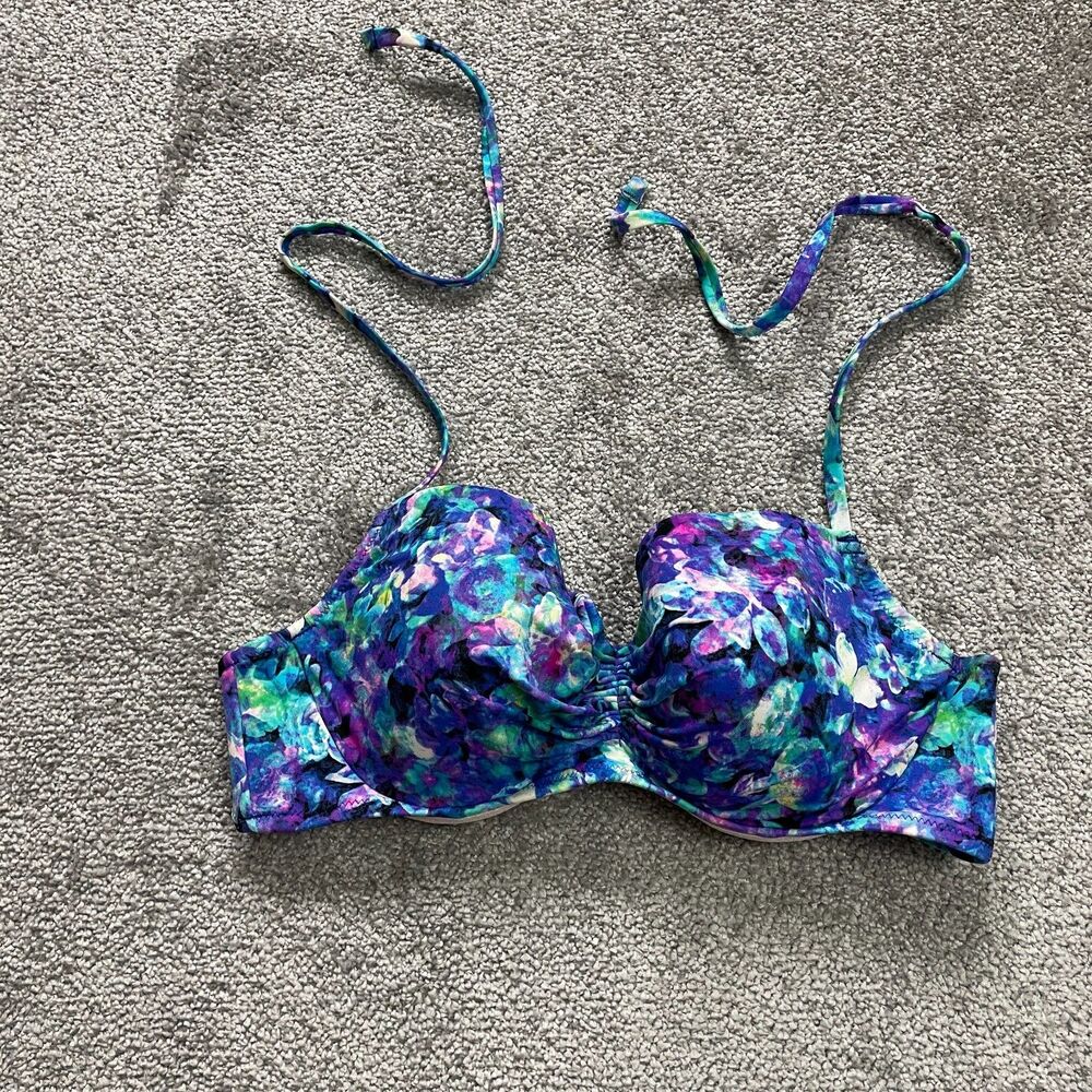 Smart & Sexy Swimwear Bikini Top Women 38C Multicolor Floral Halter Padded Beach
